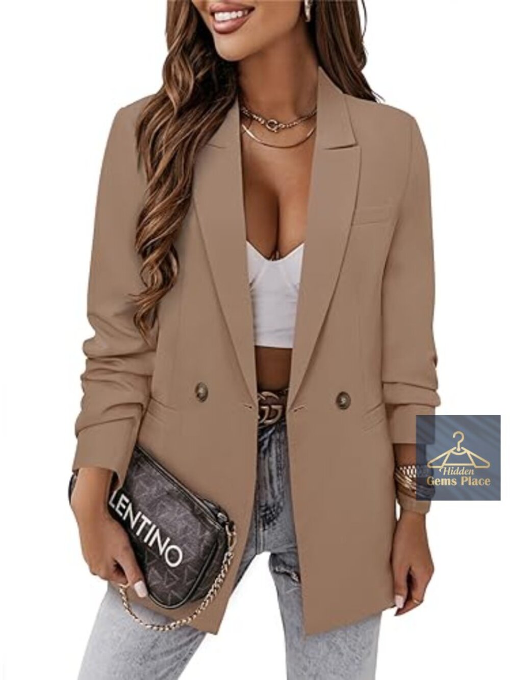 Women's Business Casual Blazer Notched Lapel Lined Suit Jacket Work Professional